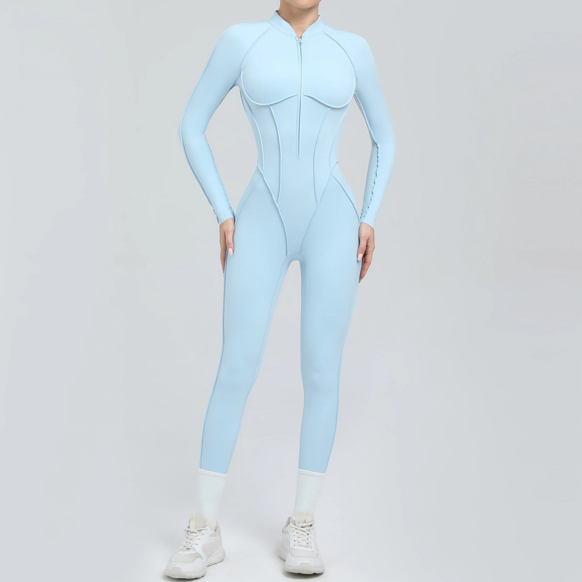Padded Women Long Sleeve Sport Yoga Jumpsuit Workout Clothes for Women Sportwear Backless Zipper Fitness Gym Outfit