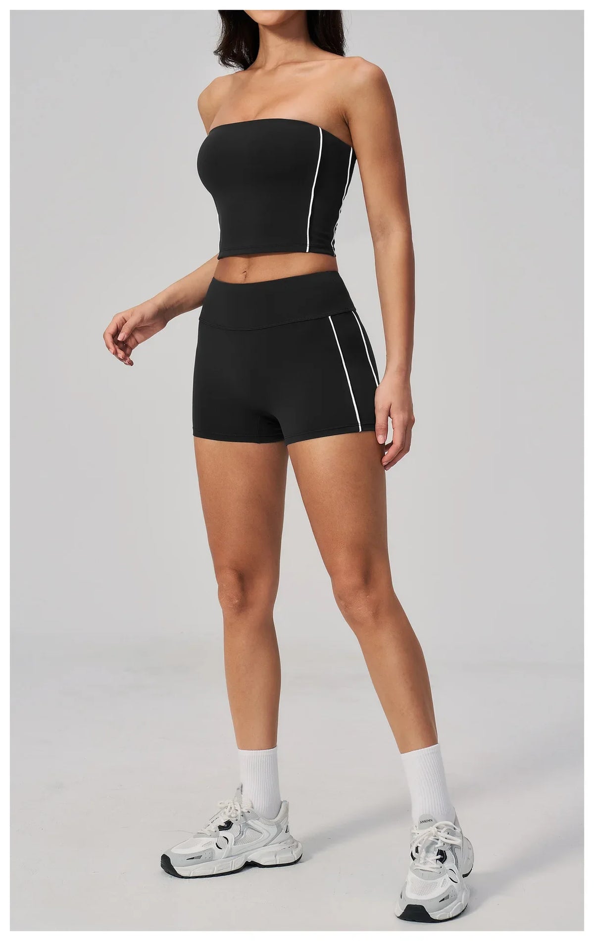 Summer Tight Yoga Suit Women Color Contrast Strapless Slim Sports Tank Top Shorts Fitness Suit Gym Running Workout Tracksuit