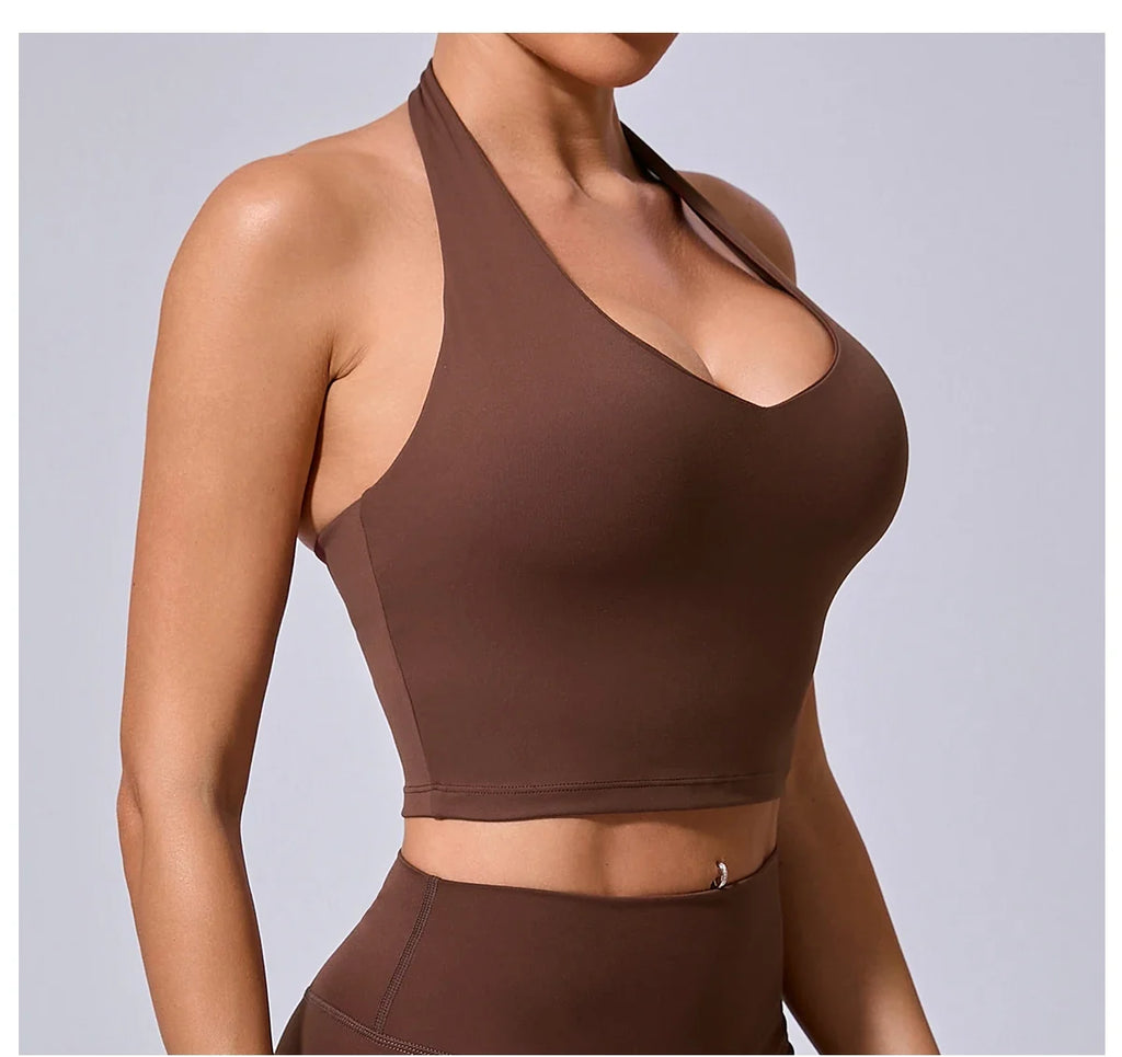 Ladies Sports Bra Sexy Hanging Neck High Support Impact Yoga Underwear Running Fitness Gym Push Up Workout Bra Padded Bralette