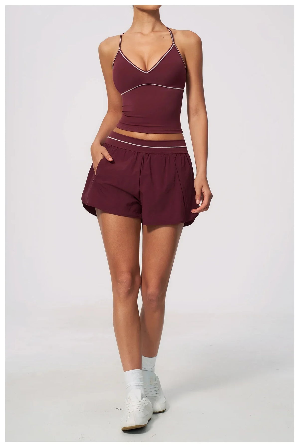 Summer Back I Shaped Sports Bra Sexy Deep V Neck Contrast Color Slimming Yoga Tank Top Outdoor Workout Fitness Gym Running Vest