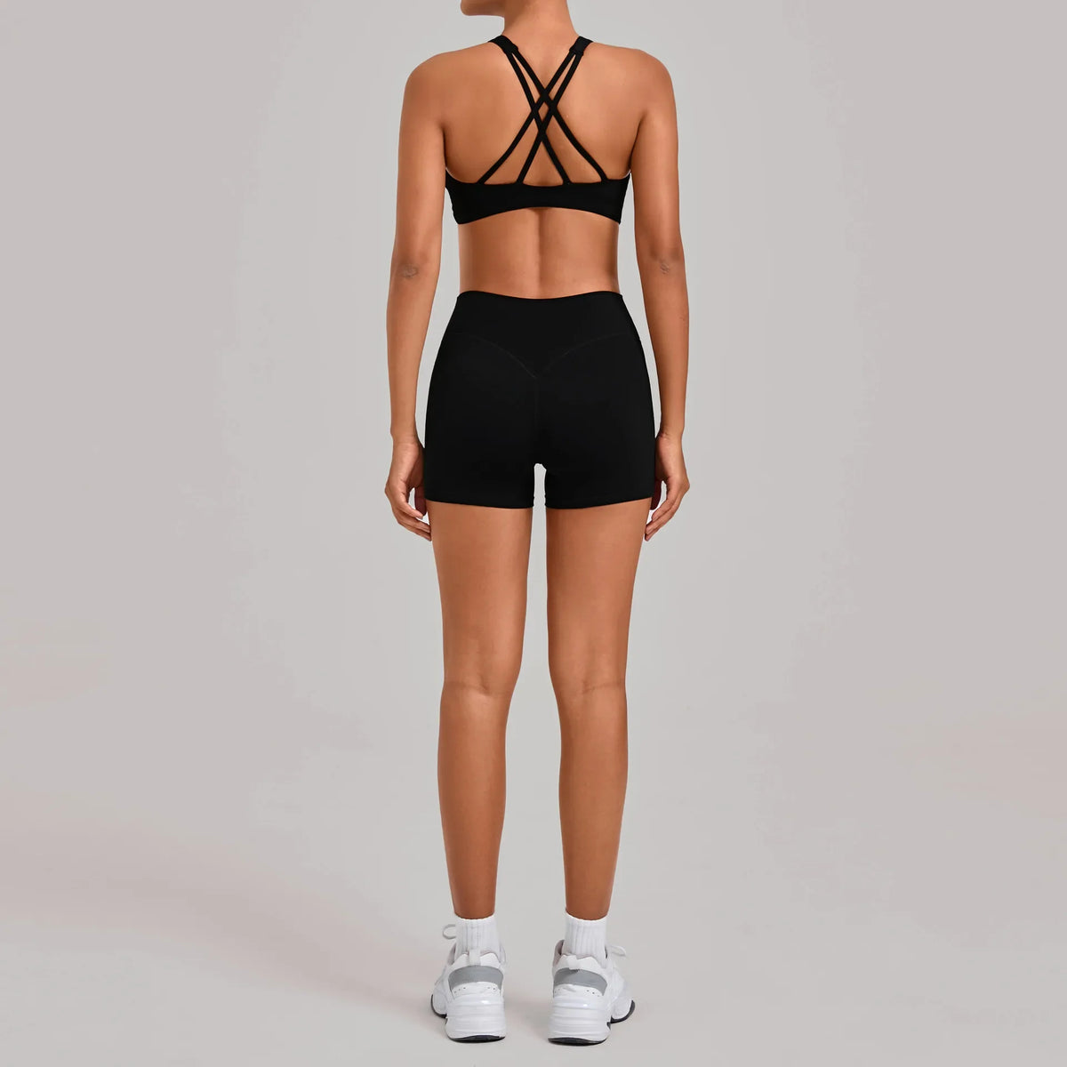 Women's Nude Yoga Sets Sports Cross Beauty Back Bra Hip-lifting Slim Fit Shorts Suits Running Fitness Workout Gym Sets