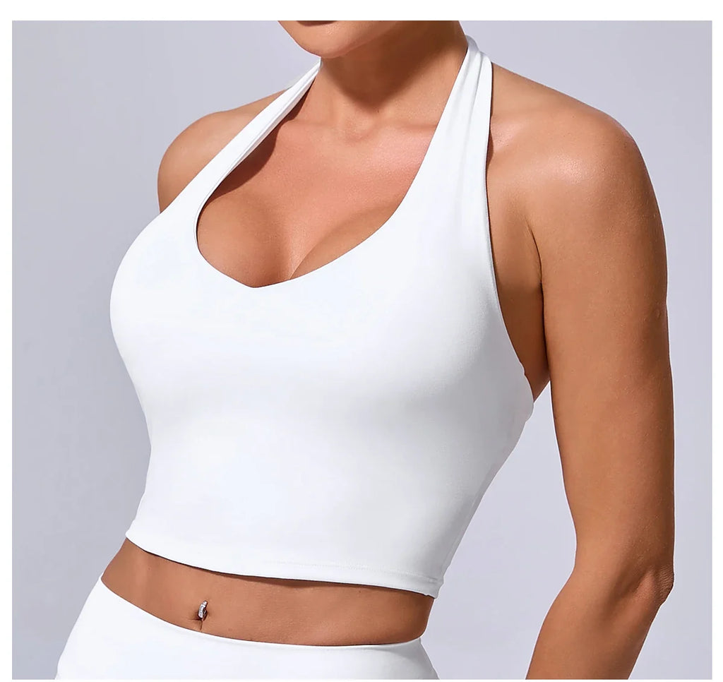 Ladies Sports Bra Sexy Hanging Neck High Support Impact Yoga Underwear Running Fitness Gym Push Up Workout Bra Padded Bralette