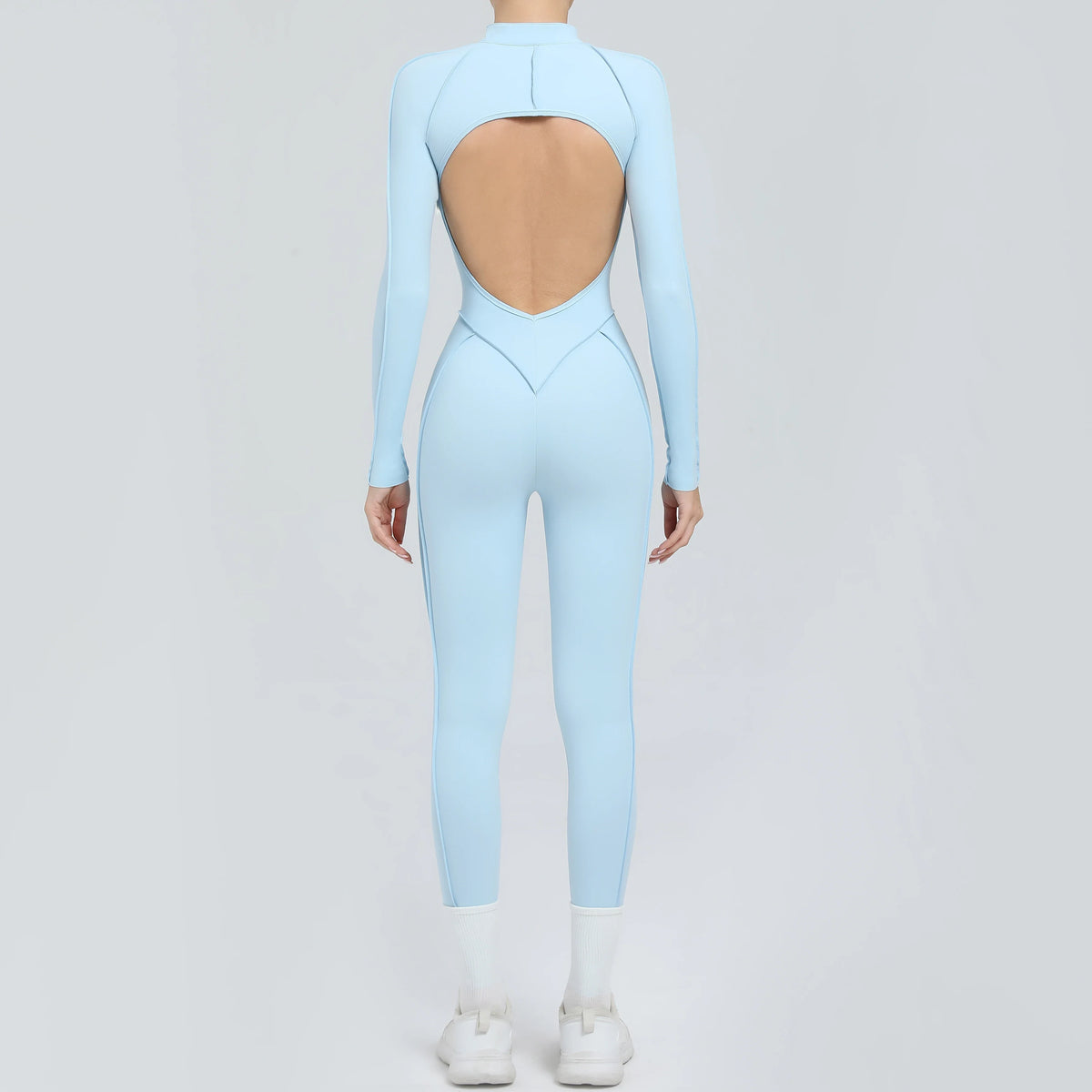 Padded Women Long Sleeve Sport Yoga Jumpsuit Workout Clothes for Women Sportwear Backless Zipper Fitness Gym Outfit