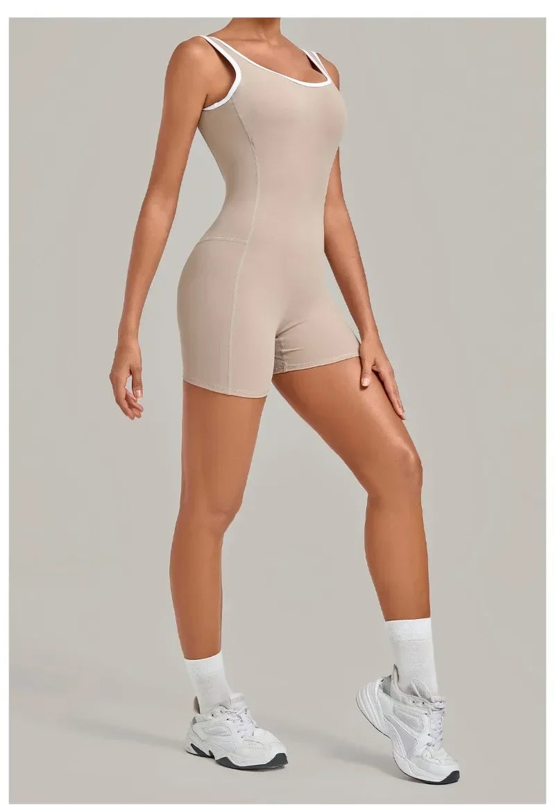 Women's Seamless Yoga Jumpsuits Sports Fitness Gym Sleeveless Backless Hip-lifting Shorts One-piece Training Workout Jumpsuit