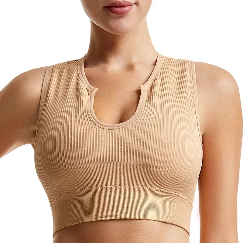 New Sports Bra Women Sexy Deep U-neck Push Up Gym Jogging Yoga Fitness Shockproof Vest Crop Tops Female Sport Bras Set for Women