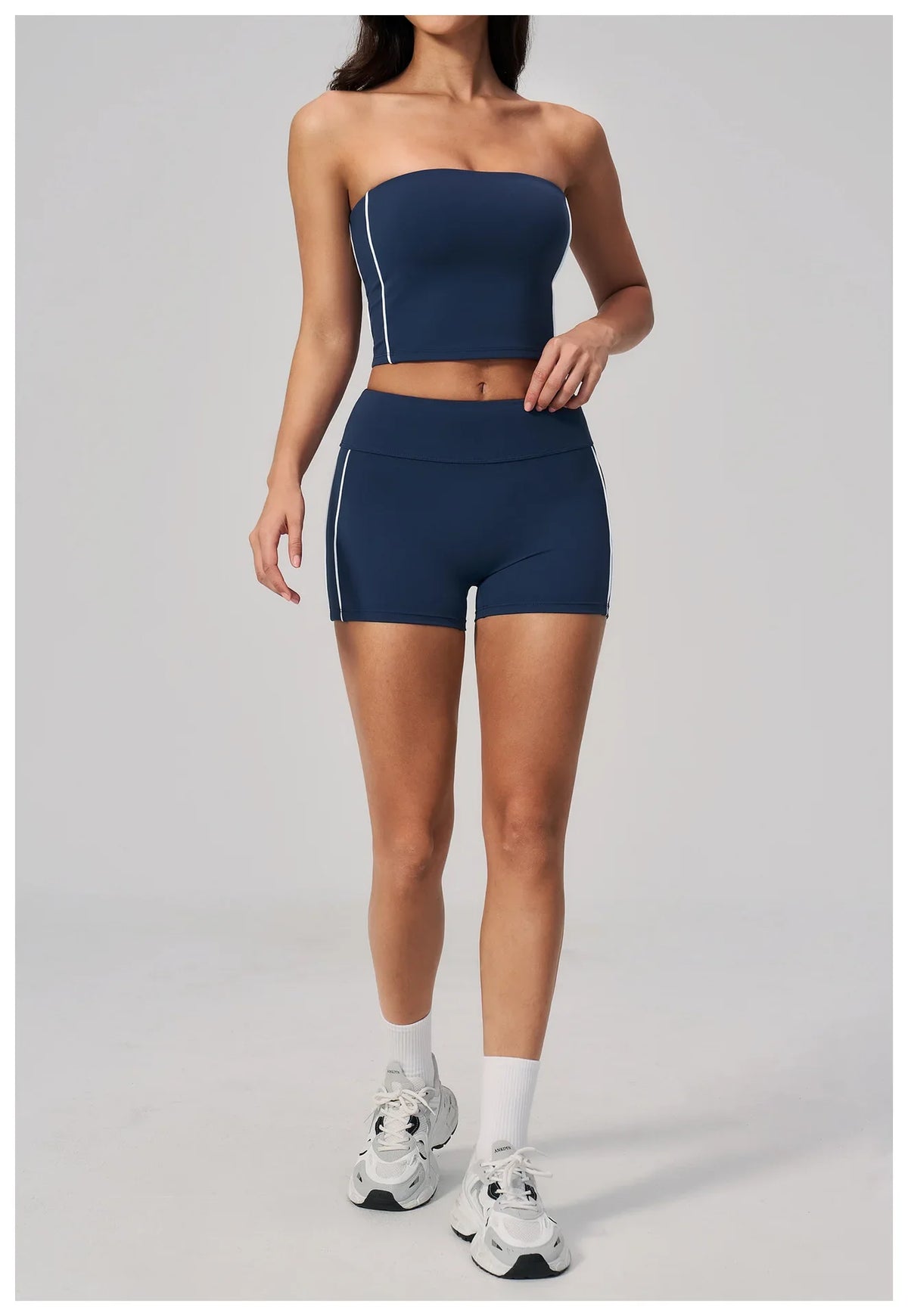 Summer Tight Yoga Suit Women Color Contrast Strapless Slim Sports Tank Top Shorts Fitness Suit Gym Running Workout Tracksuit