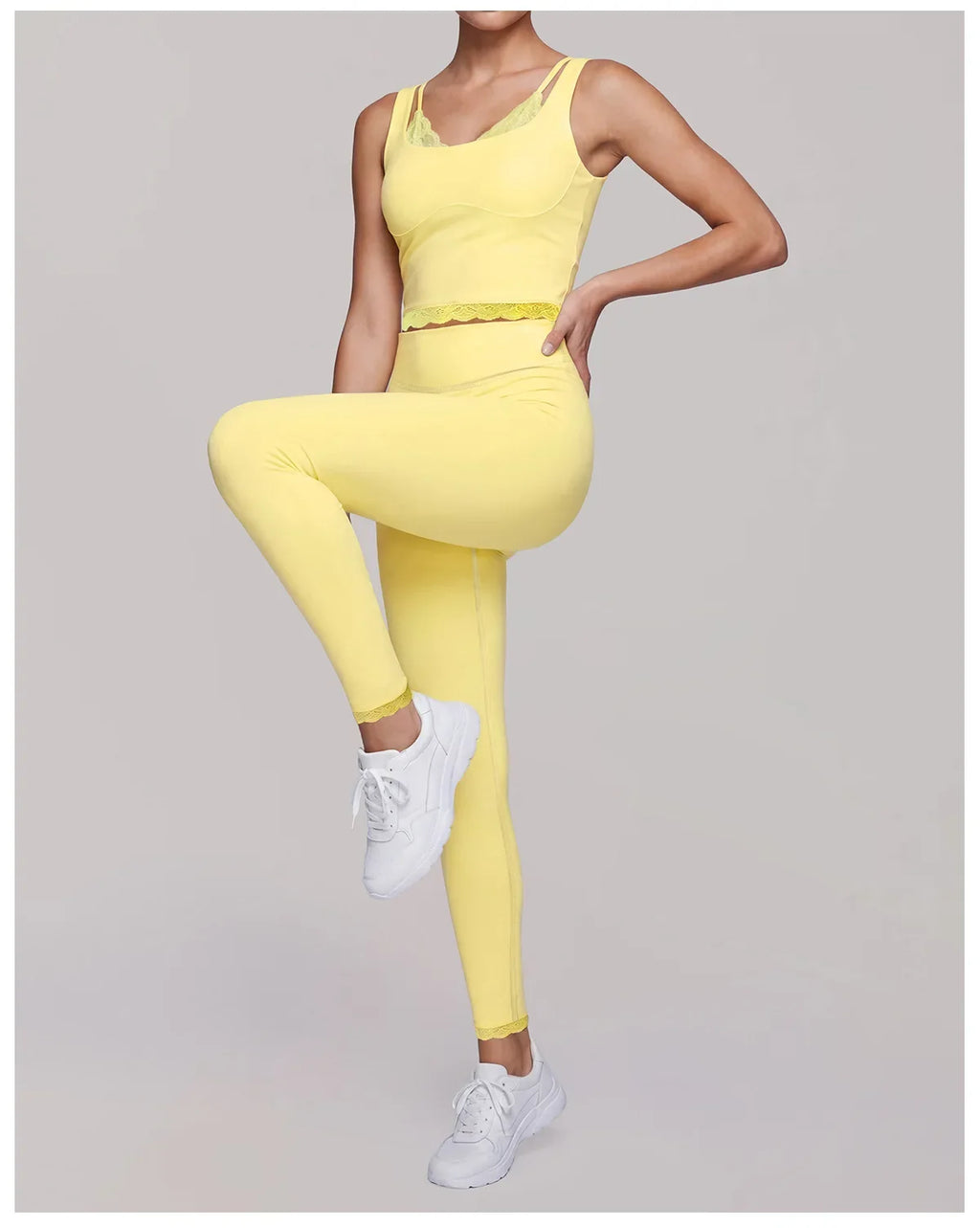 Sexy Fake Two-piece Yoga Tank Top Naked Feel Lace Trim V Neck High Stretch with Bra Pads Gym Running Fitness Dance Tank Top