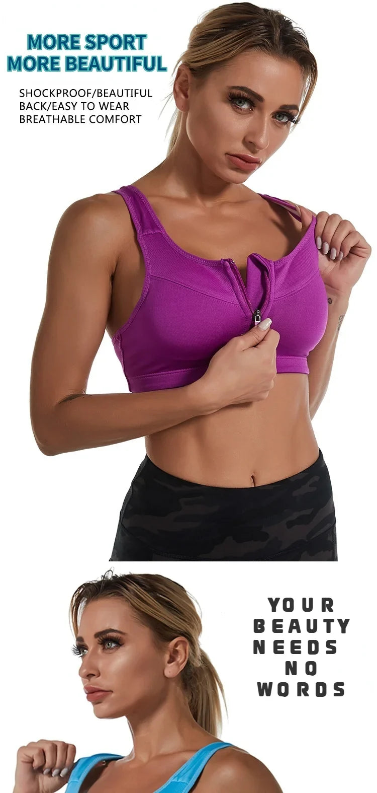 Sports Bra Women Front Zipper Push Up Gym Jogging Crop Tops Female Yoga Fitness Shockproof Vest Sujetadores Sport Bras for Women