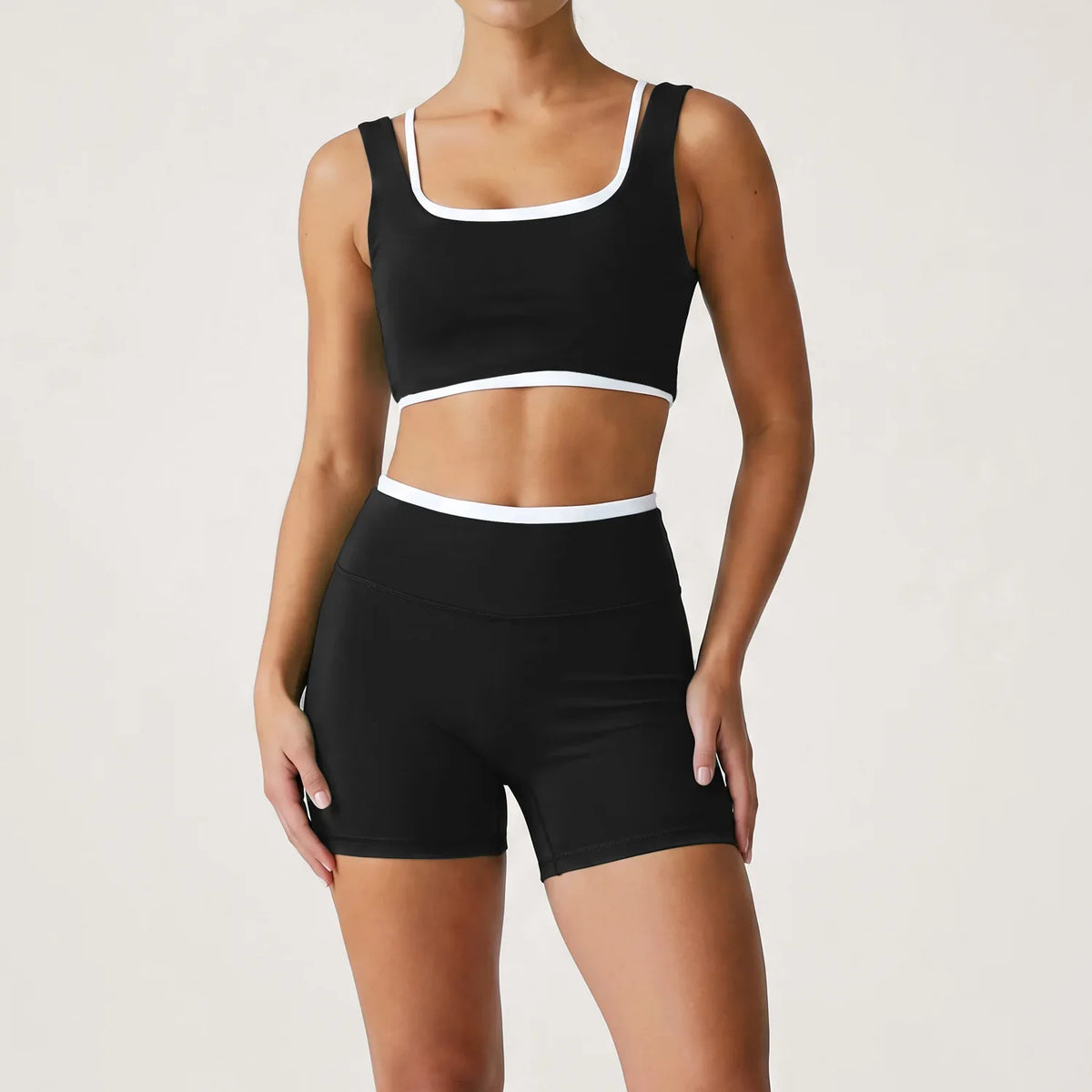 Double Layered Contrasting Yoga Sets Women Shock-absorbing Sports Bra Gym Workout Clothes Outwear High Waist Pants Fitness Suits