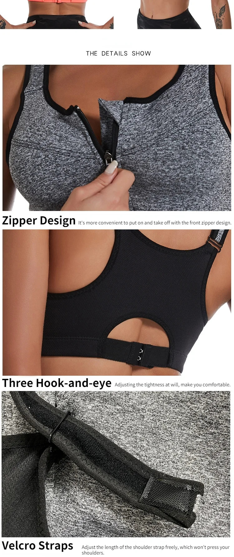 New Sports Bra Women Front Zipper Push Up Gym Jogging Crop Top More Size Tops Yoga Fitness Shockproof Vest Sport Bras for Women