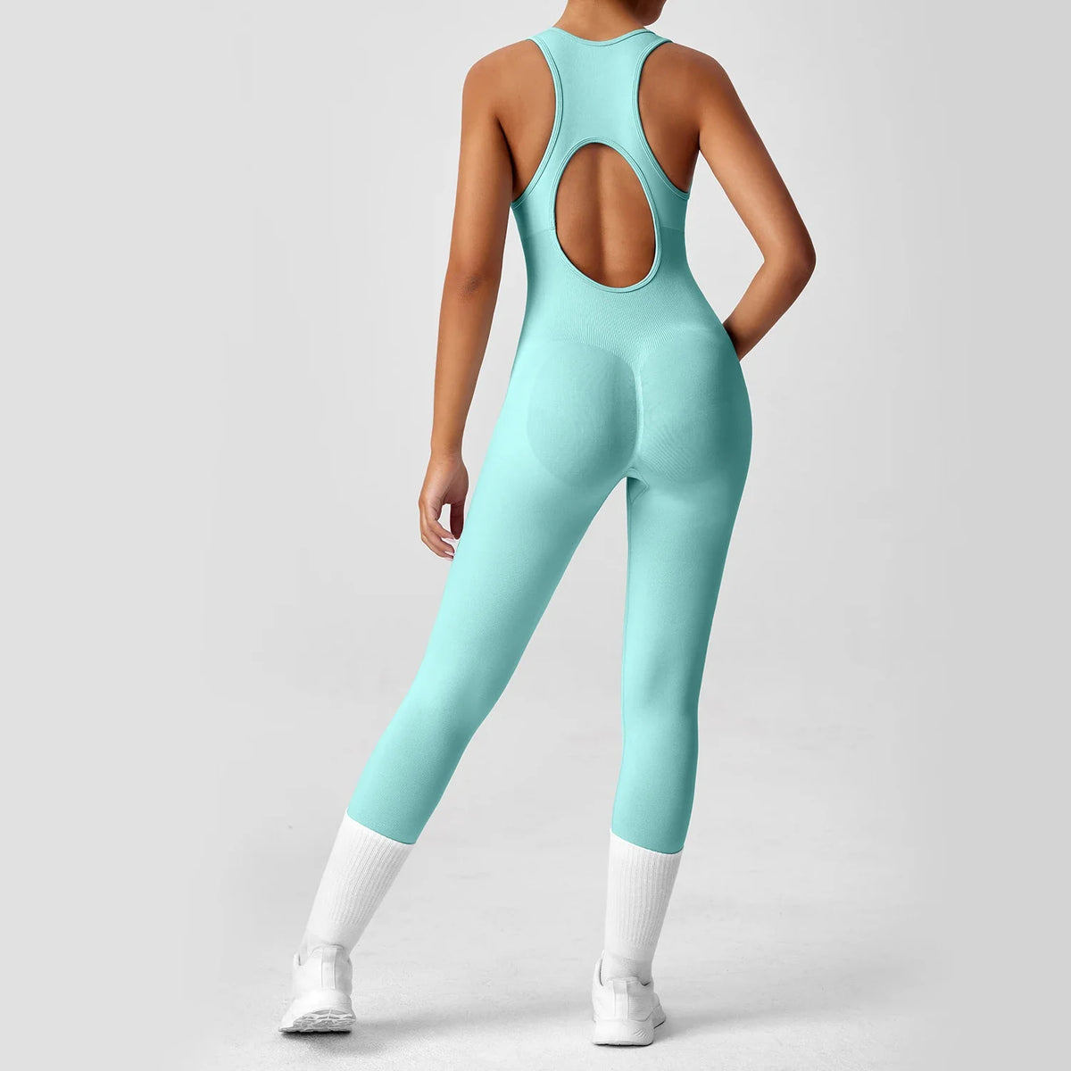 Open Back Racerback Yoga Jumpsuit Women Seamless Butt Lifting High Elastic Gym Workout One Piece Bodysuit