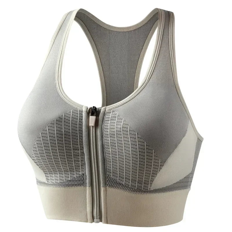 New Sports Bra Women Striped Patchwork Front Zipper Shockproof Vest Jogging Gym Crop Top Female Tops Sport Bras Sutian Feminino