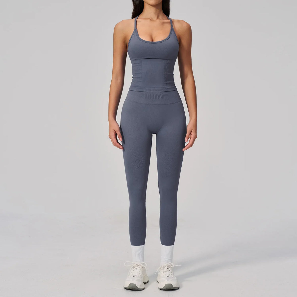 Summer Seamless Yoga Sets Women Outdoor Slimming Sports Tank Top High Waist Hip Lifting Leggings Gym Fitness Suits Tracksuit
