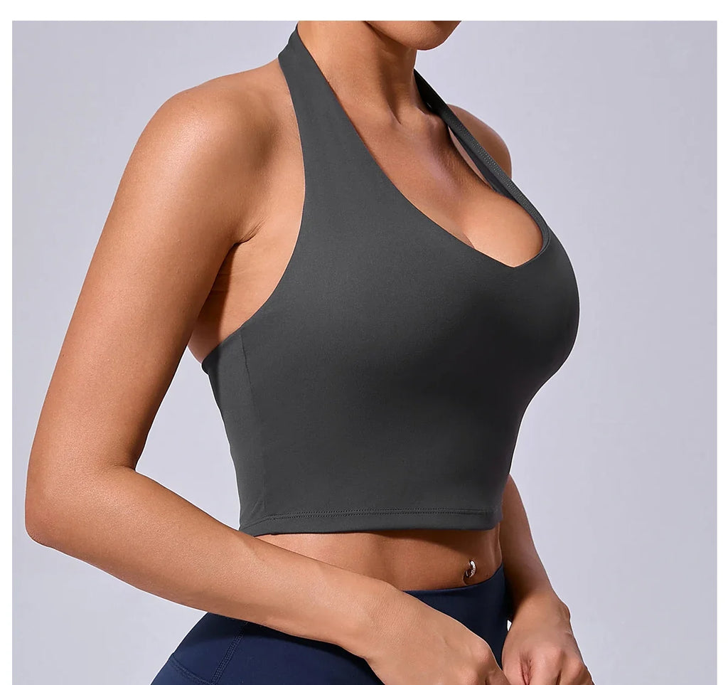 Ladies Sports Bra Sexy Hanging Neck High Support Impact Yoga Underwear Running Fitness Gym Push Up Workout Bra Padded Bralette