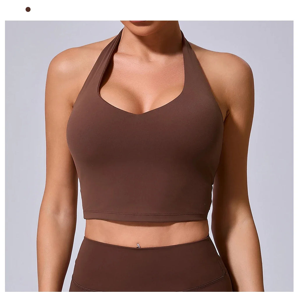 Ladies Sports Bra Sexy Hanging Neck High Support Impact Yoga Underwear Running Fitness Gym Push Up Workout Bra Padded Bralette