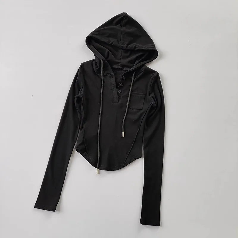 Women's Slim Fit Long Sleeve Hooded Yoga Sports Top Korean Casual Thread Sportswear Active Lifestyle Comfortable Gym Workout Top