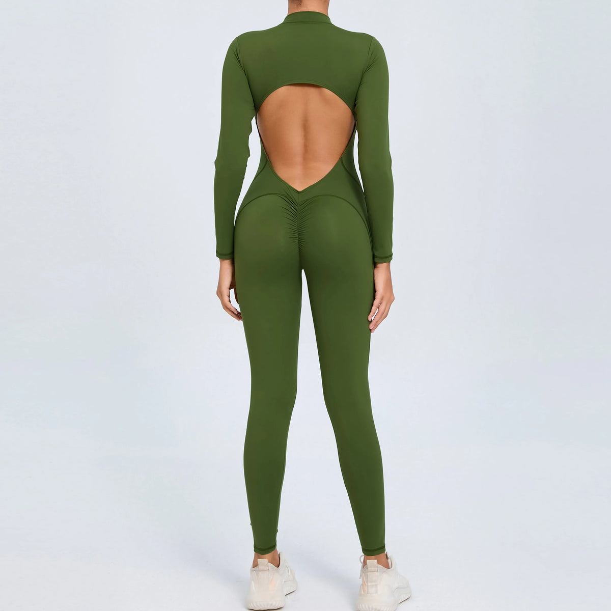 Women Sportwear Yoga Jumpsuit Zip Long Sleeve Back Open Outfit Fitness Tracksuit Tight One-piece Gym Overalls Sports Bodysuit