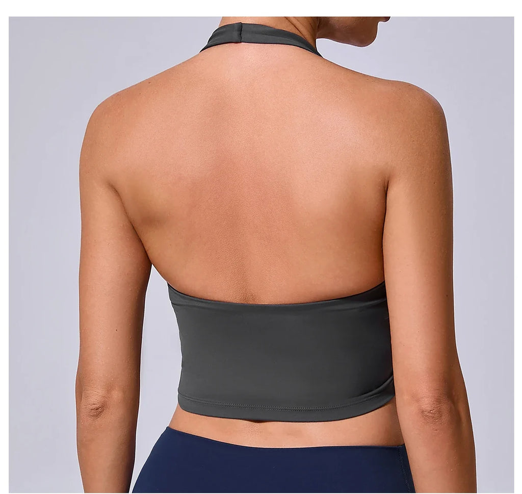 Ladies Sports Bra Sexy Hanging Neck High Support Impact Yoga Underwear Running Fitness Gym Push Up Workout Bra Padded Bralette