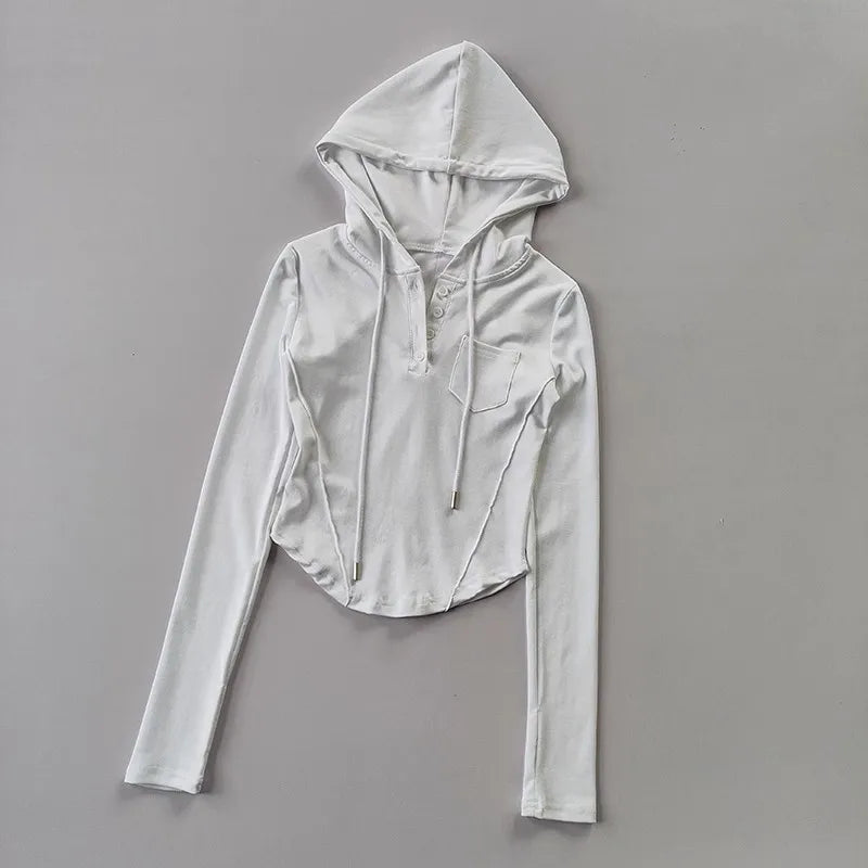 Women's Slim Fit Long Sleeve Hooded Yoga Sports Top Korean Casual Thread Sportswear Active Lifestyle Comfortable Gym Workout Top