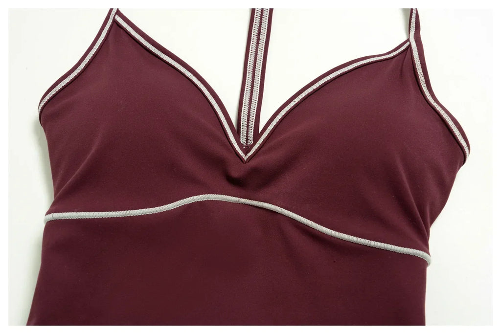 Summer Back I Shaped Sports Bra Sexy Deep V Neck Contrast Color Slimming Yoga Tank Top Outdoor Workout Fitness Gym Running Vest