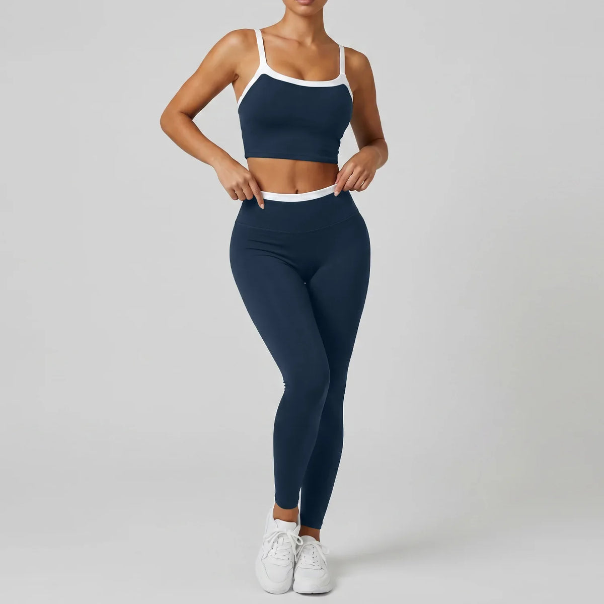 Double Layered Contrasting Yoga Sets Women Shock-absorbing Sports Bra Gym Workout Clothes Outwear High Waist Pants Fitness Suits