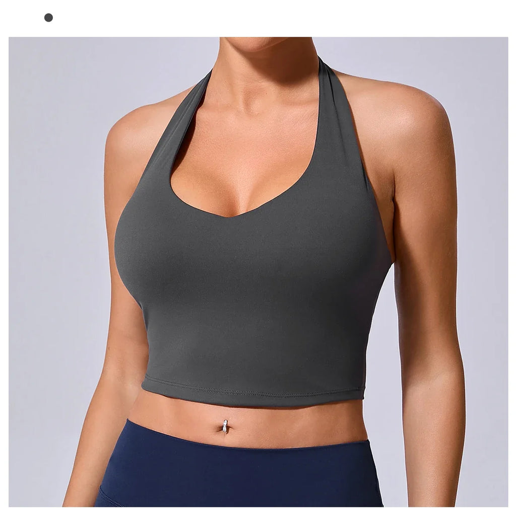 Ladies Sports Bra Sexy Hanging Neck High Support Impact Yoga Underwear Running Fitness Gym Push Up Workout Bra Padded Bralette