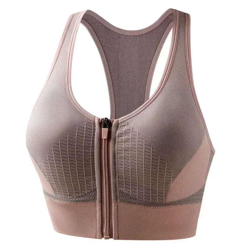 New Sports Bra Women Striped Patchwork Front Zipper Shockproof Vest Jogging Gym Crop Top Female Tops Sport Bras Sutian Feminino