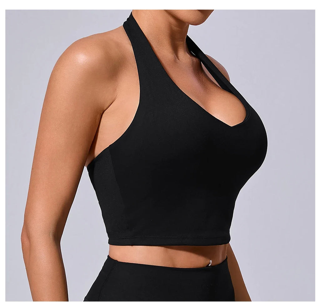 Ladies Sports Bra Sexy Hanging Neck High Support Impact Yoga Underwear Running Fitness Gym Push Up Workout Bra Padded Bralette