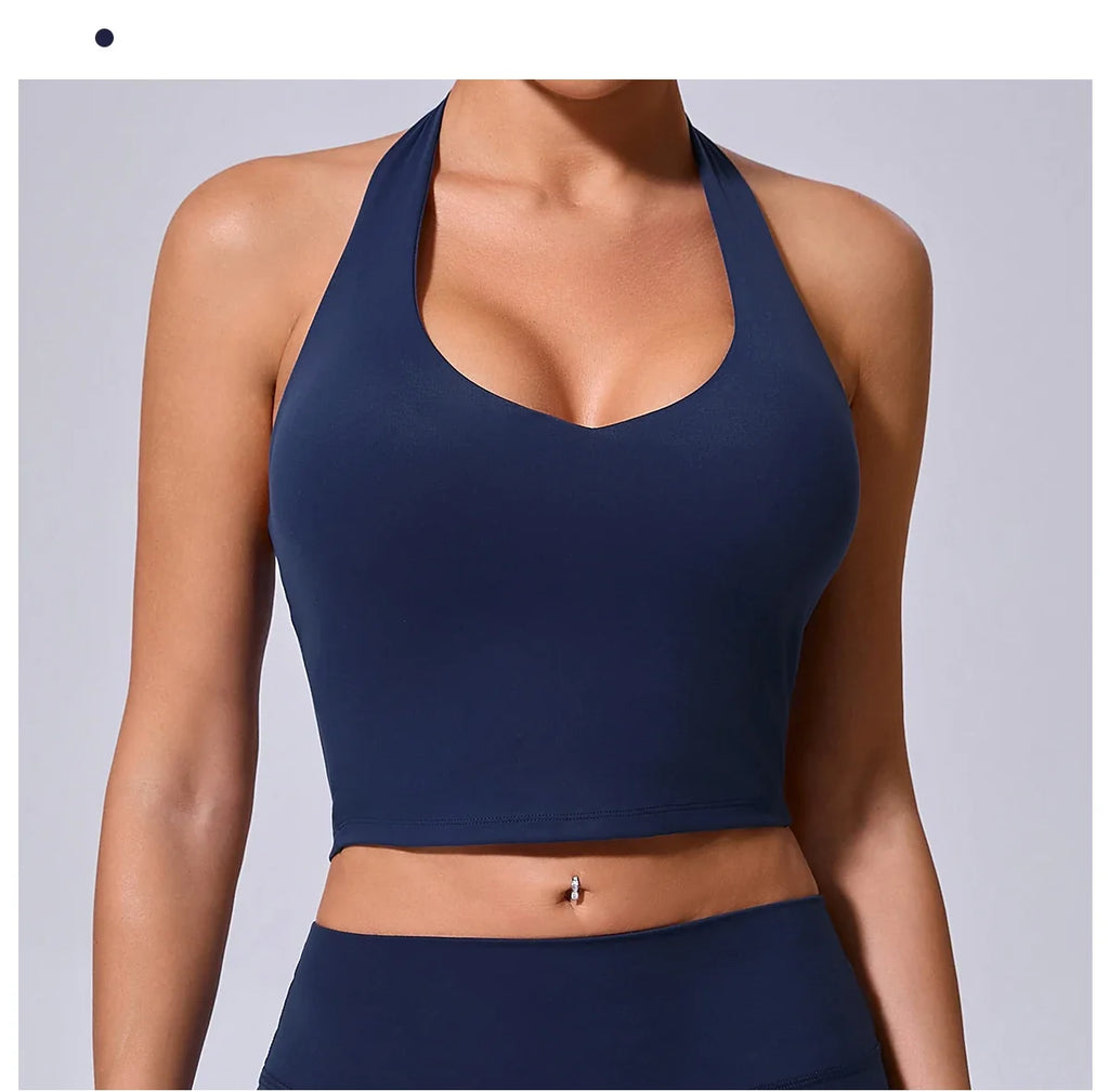 Ladies Sports Bra Sexy Hanging Neck High Support Impact Yoga Underwear Running Fitness Gym Push Up Workout Bra Padded Bralette