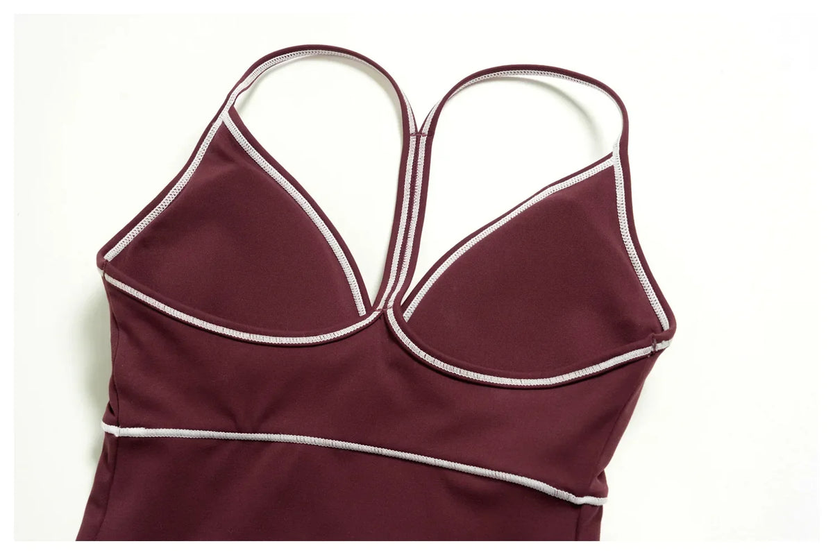 Summer Back I Shaped Sports Bra Sexy Deep V Neck Contrast Color Slimming Yoga Tank Top Outdoor Workout Fitness Gym Running Vest