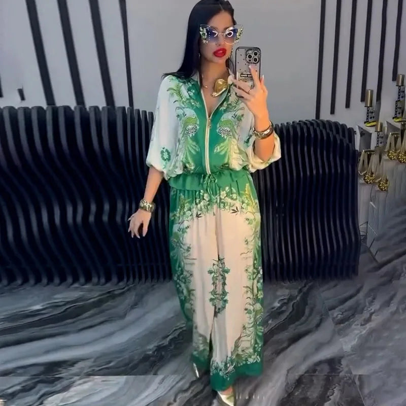 Conjunto de Dos Piezas para Mujer, Pantalones con Estampa...