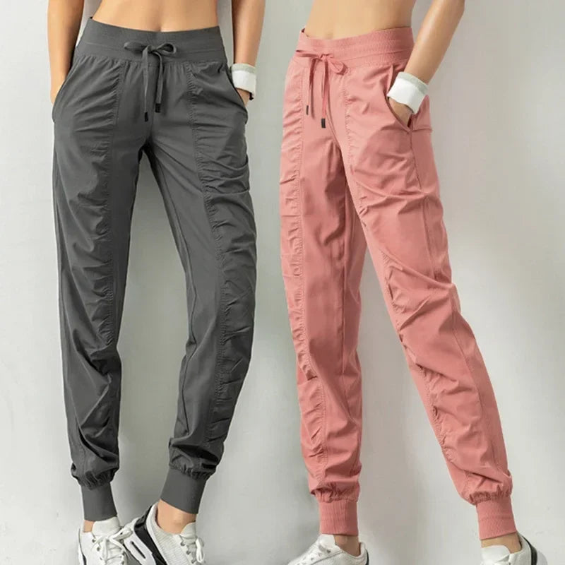 Pantalones de chándal de tela con cordón para correr, pan...
