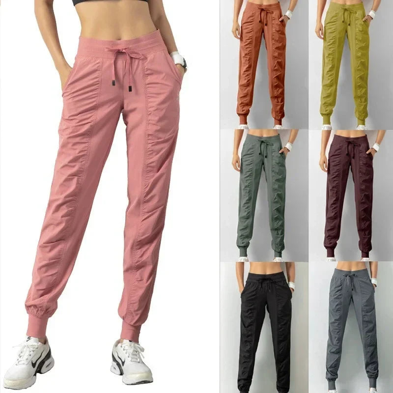 Pantalones de chándal de tela con cordón para correr, pan...