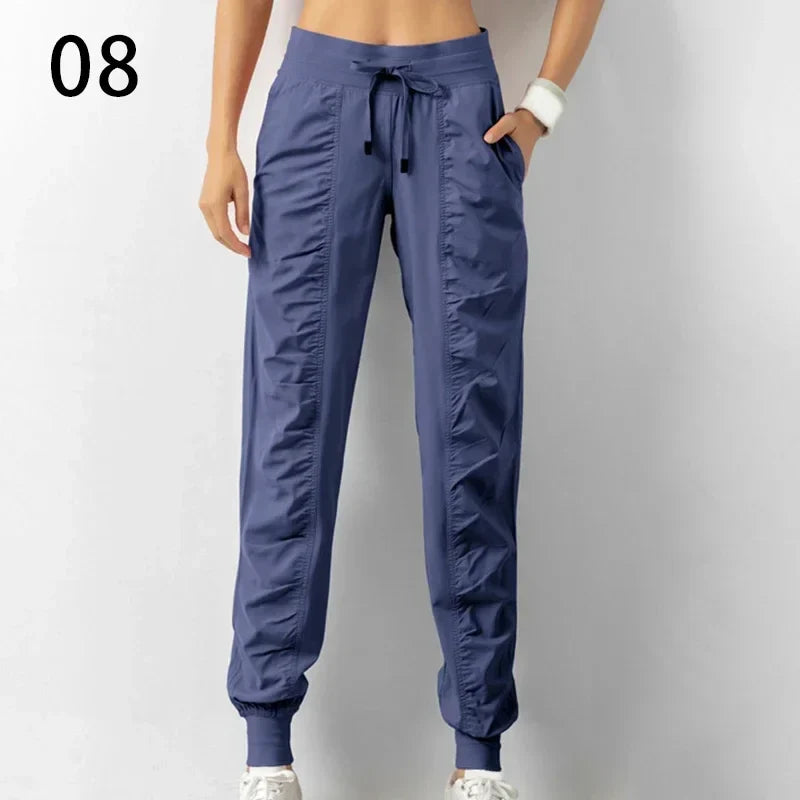 Pantalones de chándal de tela con cordón para correr, pan...
