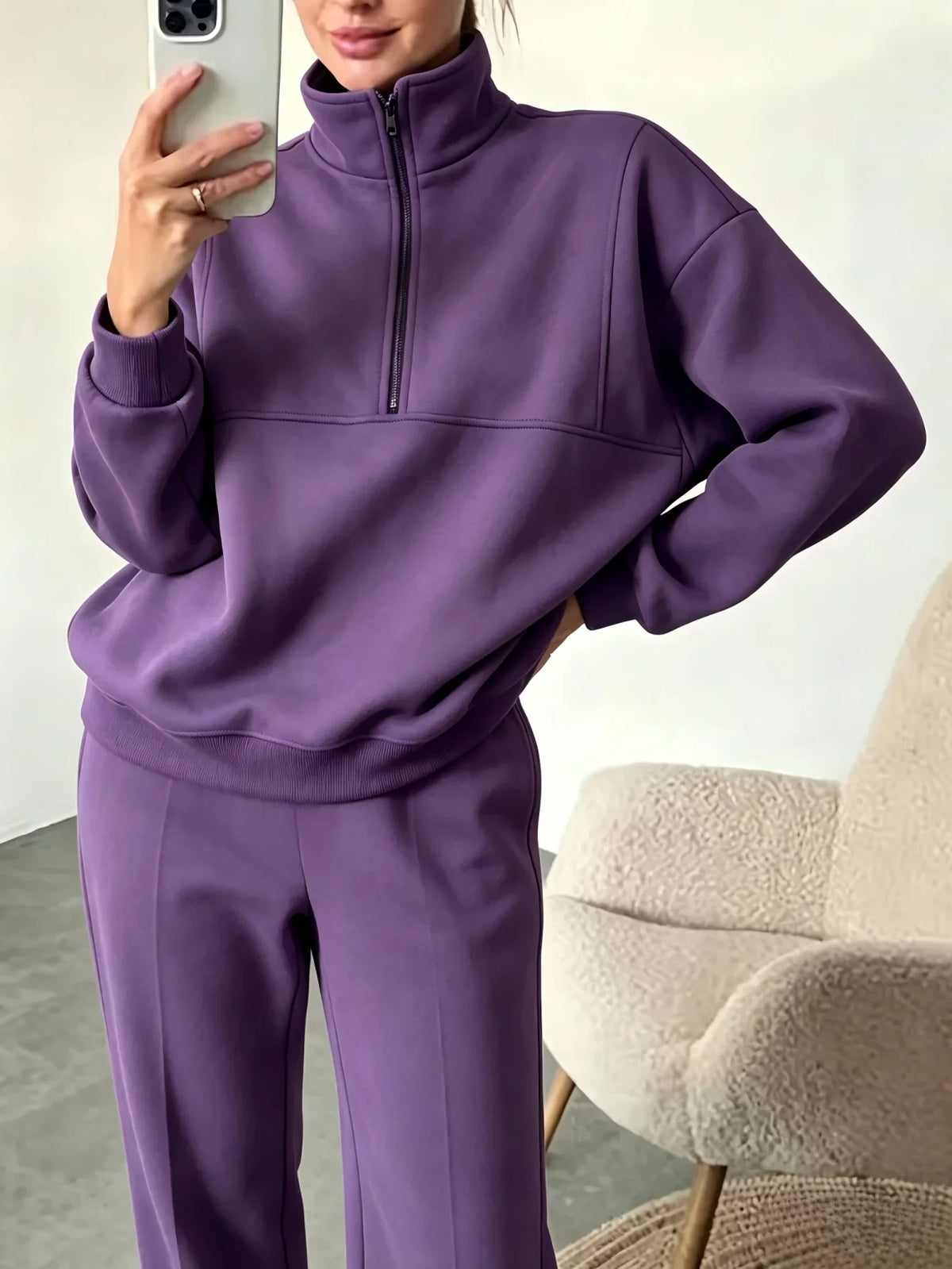 Conjunto de sudadera con media cremallera y pantalones pa...
