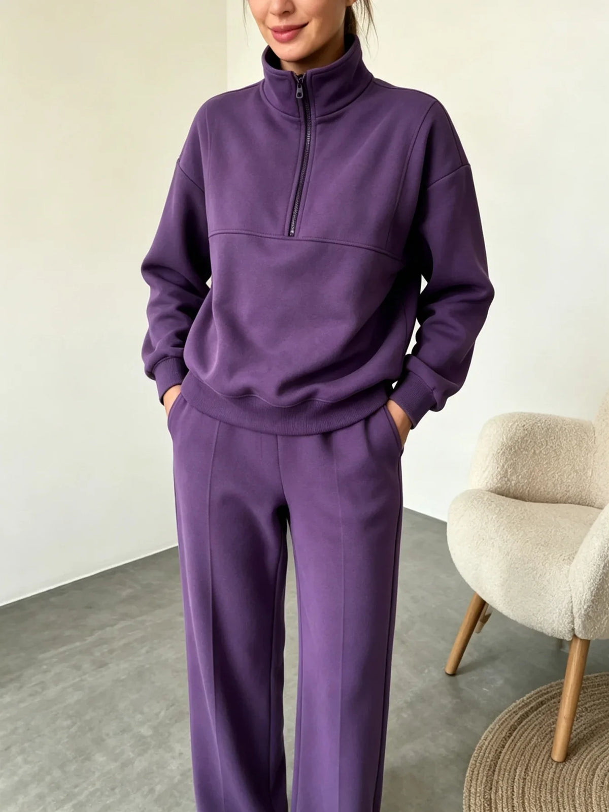 Conjunto de sudadera con media cremallera y pantalones pa...