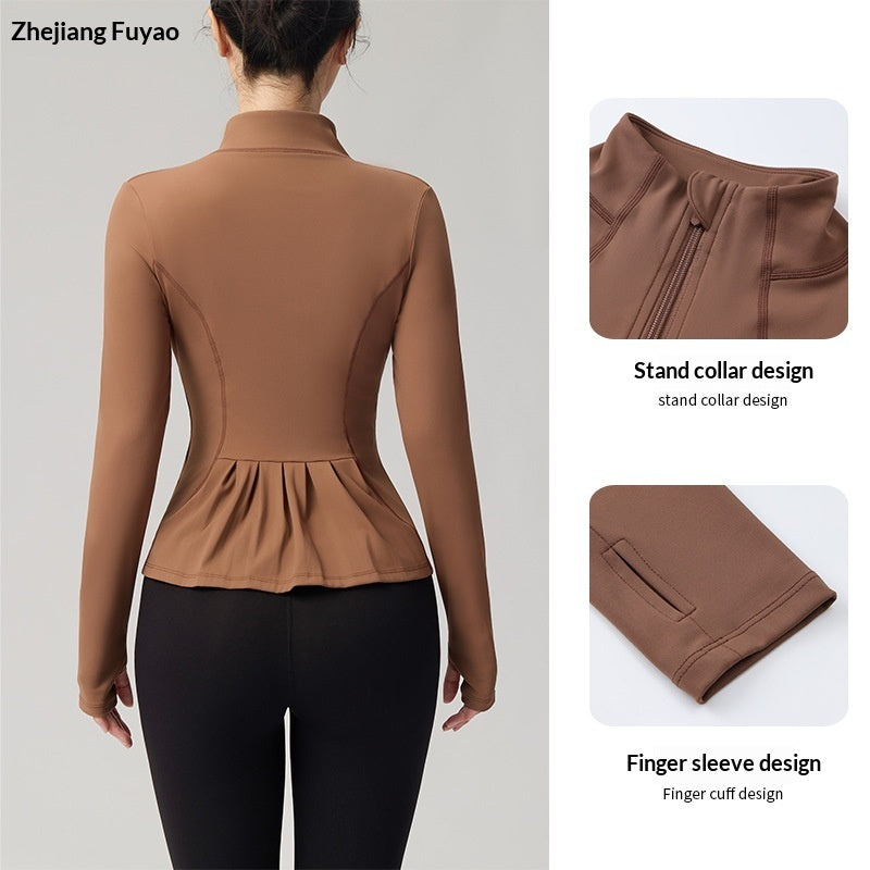 Women's Slimming Yoga Top With Stand-Up Collar - Lightweight Sports Cardigan For Fitness Gym Workout